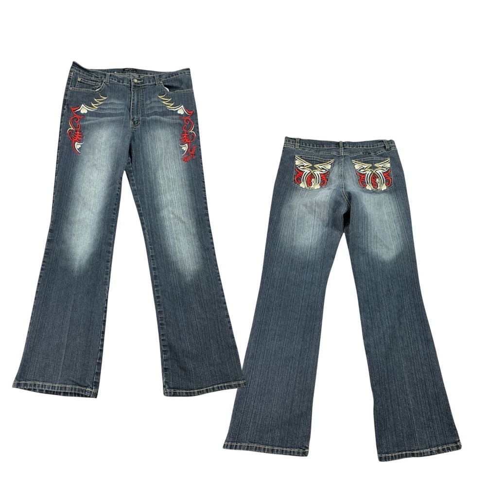 Paco Jeans Womens 33x31 Blue Bootcut Stretch‎ Embroidered Wings Western Y2K